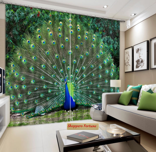 Premium Blackout Digital Curtains - Aura of Peacock(Set of 2)