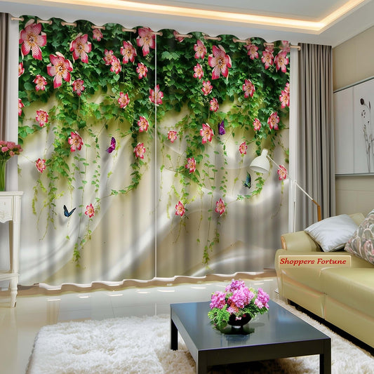 Premium Blackout Digital Curtains - Butterfly & Flowers(Set of 2)