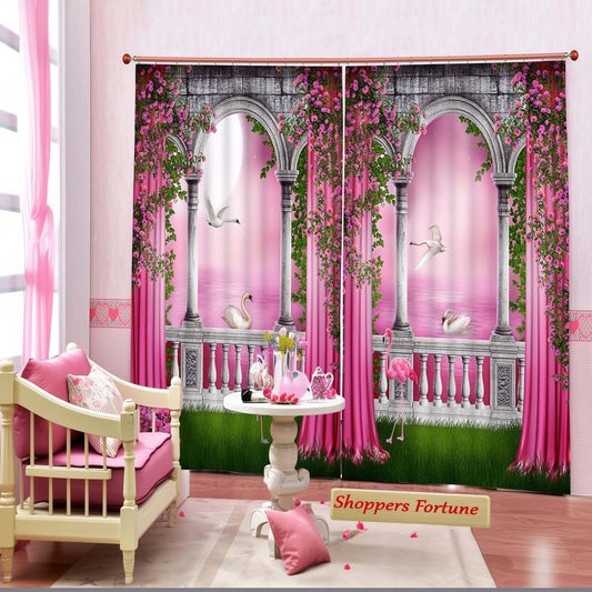 Premium Blackout Digital Curtains - Dreamland of Swan(Set of 2)