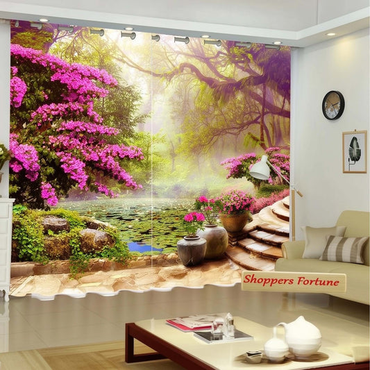 Premium Blackout Digital Curtains - Floral Paradise(Set of 2)