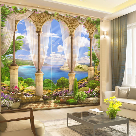 Premium Blackout Digital Curtains - Pillars of Heaven(Set of 2)