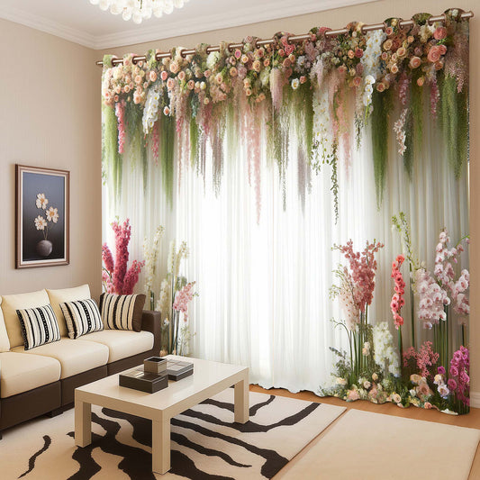 Premium Botanical Bliss Room Darkening Curtains – Soft Pastel Floral Print Drapes for Home Interiors