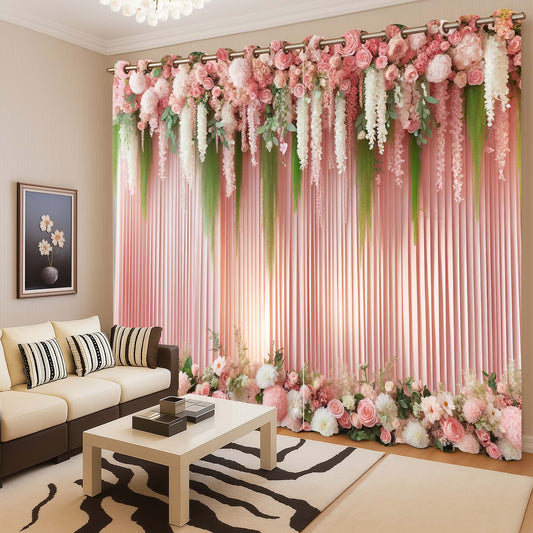 Premium Elegant Pink Room Darkening Curtains – Floral Design Grommet Drapes for Modern Homes