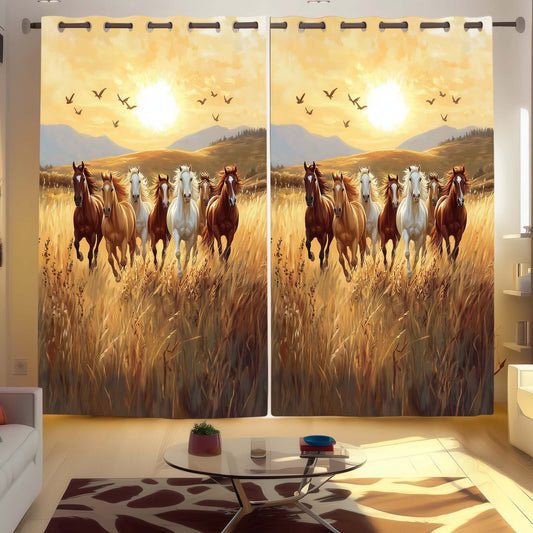 Seven Horses Sunset Designer Room Darkening Curtains for Positive Vastu Energy & Prosperity