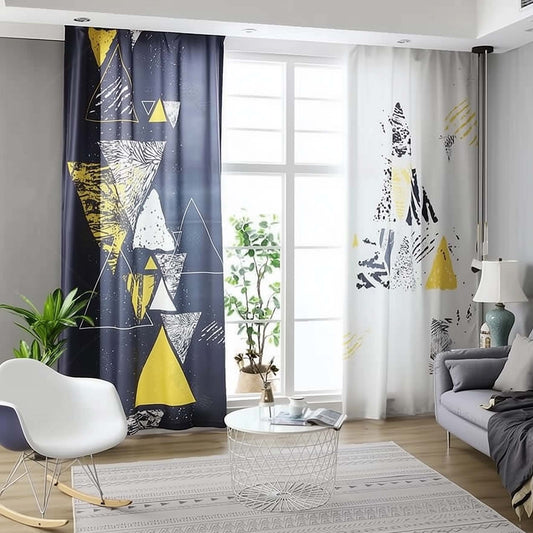 Classic Vintage Style Premium Blackout Curtains - Black & White Triangles & Stripes(Set of 2)