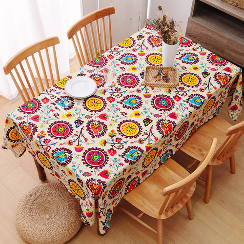 Digital Water Resistant Dining Table Cover - Ethnic Chakras & Leaves