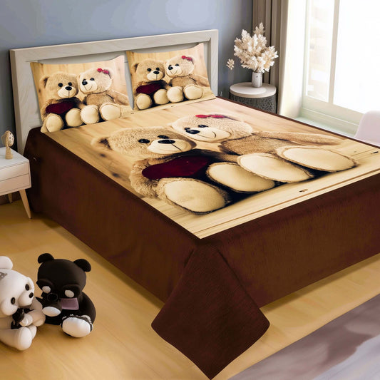 Soft & Cozy Digital Print Velvet Bedsheet - Adorable Teddy