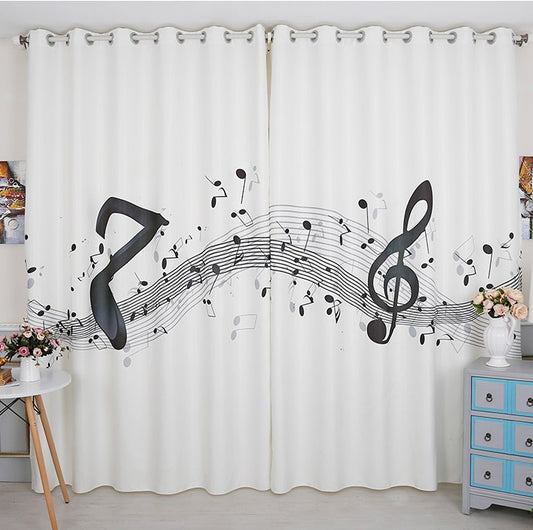 Classic Vintage Style Premium Blackout Curtains - Musical Notes(Set of 2)