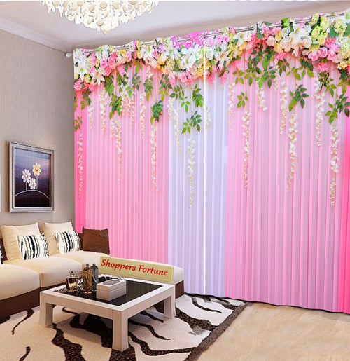 Premium Blackout Digital Curtains - Floral Pink Decor(Set of 2) 2024 Edition