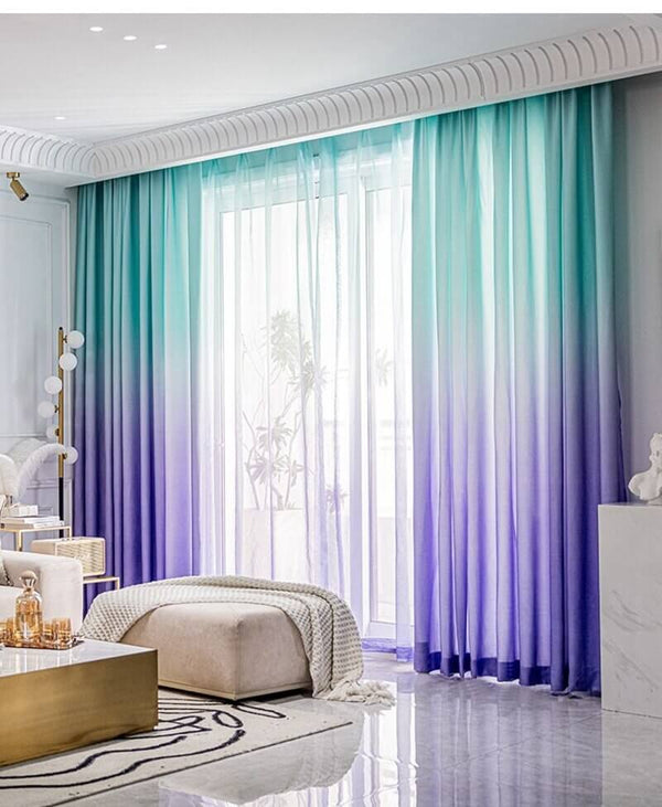 Shading Dual Effect Premium Blackout Curtains - Turquoise & Lavender Blue