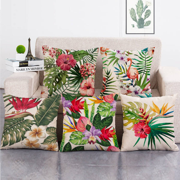 Tropical Flora Cotton Feel Cushion Covers - 5 Piece/Set