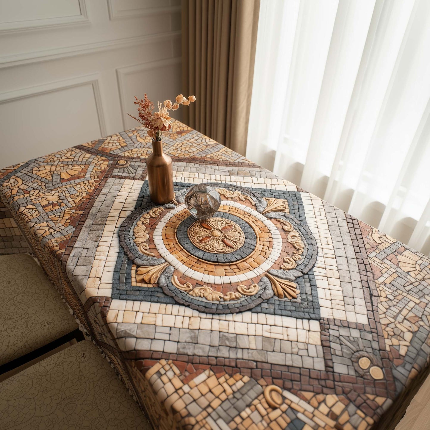 Antique Stone Texture Table Cover – Classic Tuscan Marble Dining Tablecloth