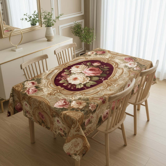 Classic Victorian Rose Table Cover – Elegant Floral Dining Tablecloth for Modern Home Decor