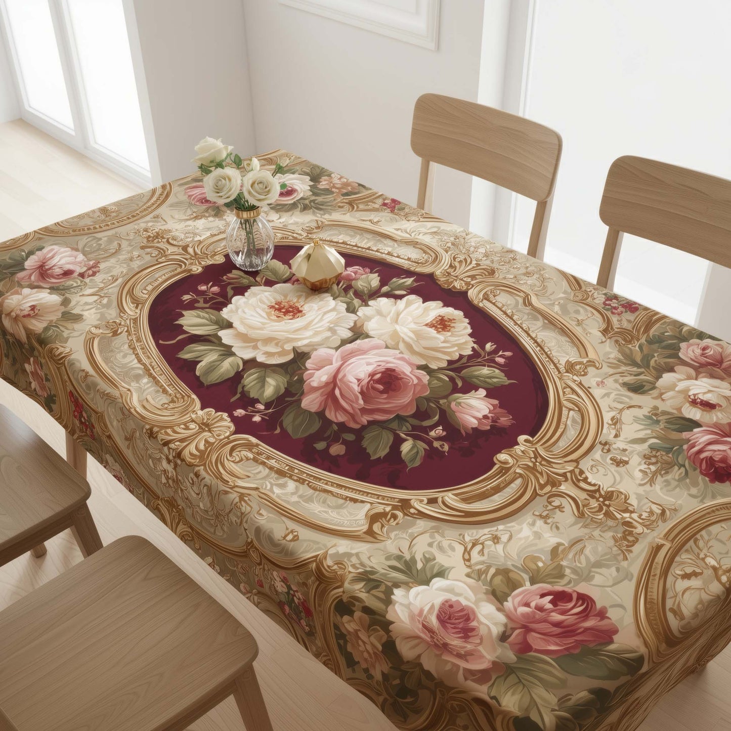 Classic Victorian Rose Table Cover – Elegant Floral Dining Tablecloth for Modern Home Decor