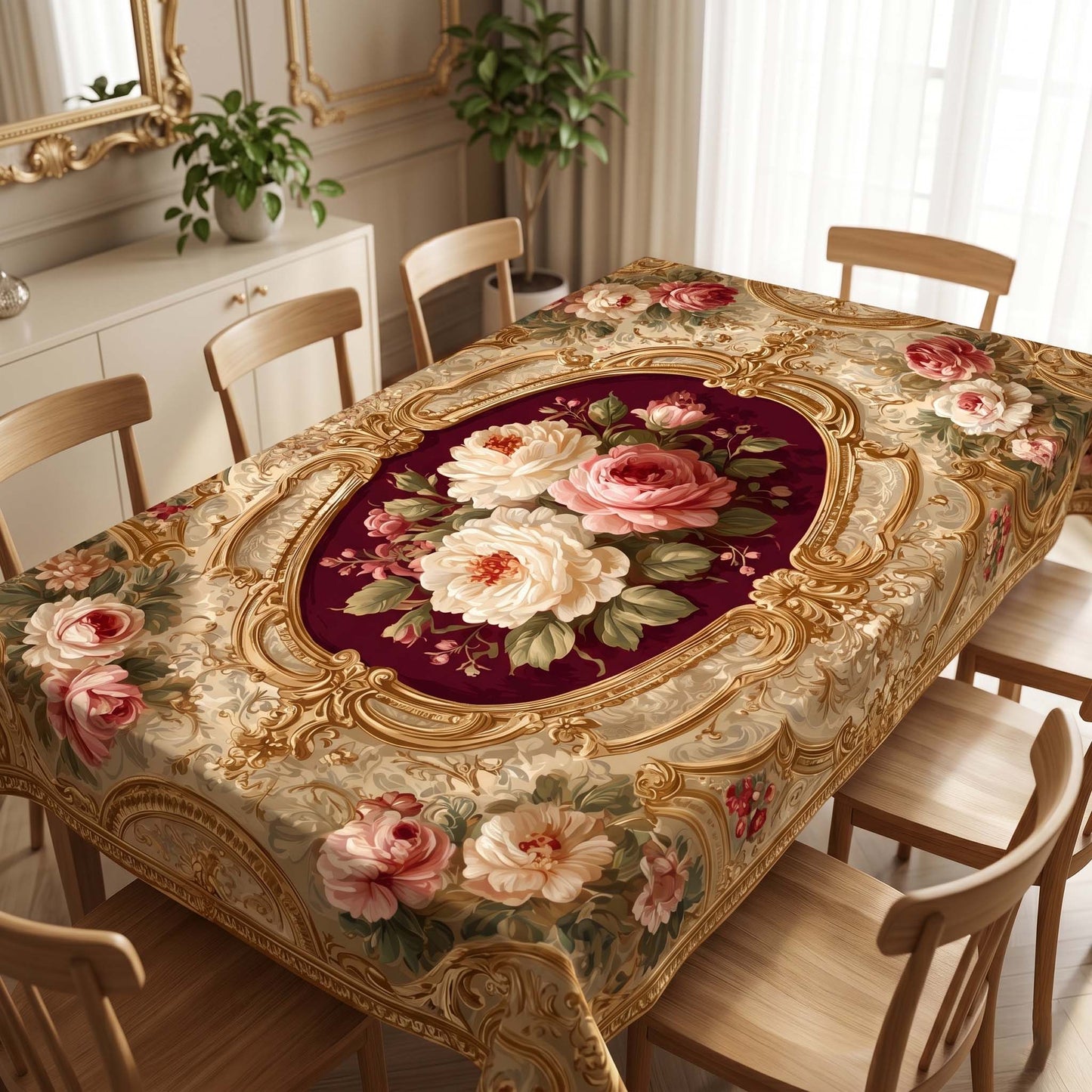 Classic Victorian Roses Table Cover – Elegant Floral Dining Tablecloth for Modern Home Decor