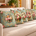 Cotton Feel Elegant Rose Bouquet Cushion Covers – Premium Vintage Floral Print Pillow Covers(Set of 5)