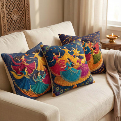 Cotton Feel Ethnic Indian Dance Cushion Covers – Traditional Indian Art Luxury Sofa Pillow Covers(Set of 4)