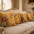 Cotton Feel Golden Yellow Birds & Blossoms Cushion Covers – Vibrant Sofa Decor Pillow Covers(Set of 5)