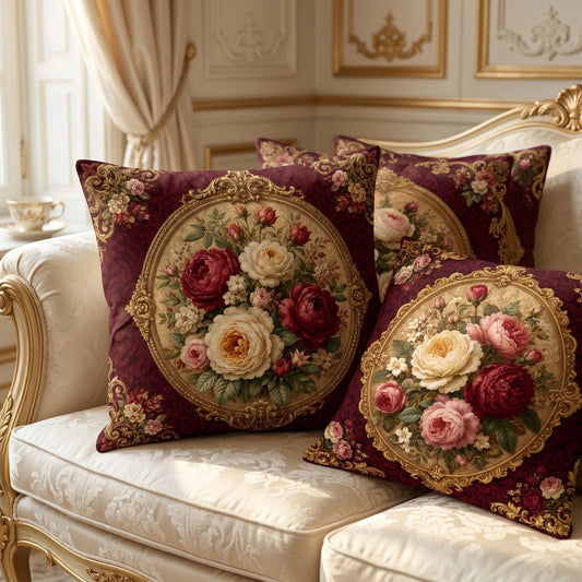 Cotton Feel Imperial Maroon Rose Cushion Covers – Luxury Floral Pillow Covers for Elegant Homes(Set of 5)
