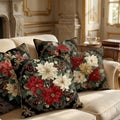 Cotton Feel Royal Noir Blossom Cushion Covers – Luxury Floral Pillow Covers for Living Room(Set of 5)