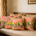 Cotton Feel Royal Parrots Cushion Covers – Designer Floral Pillow Covers for Sofa & Bedroom Decor(Set of 5)