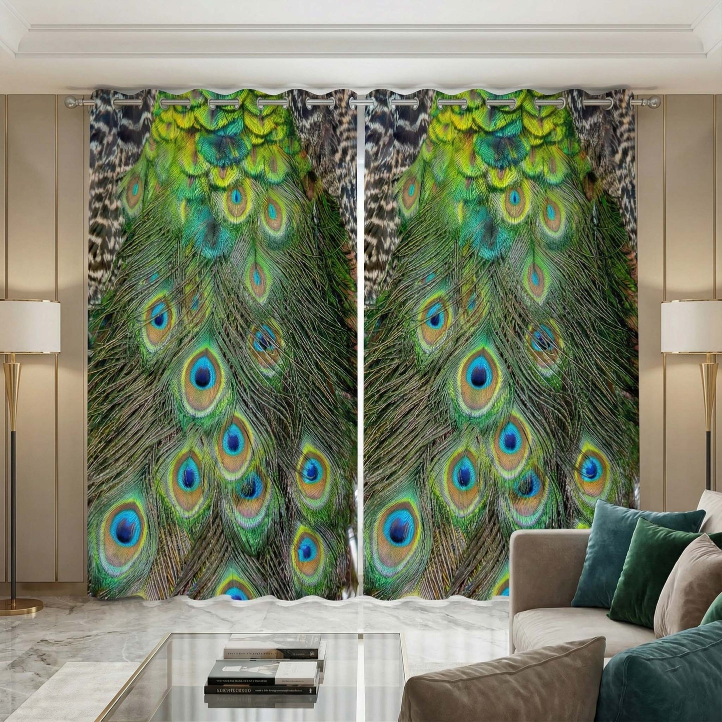 Designer Room Darkening Curtains - Elegant Peacock Feather