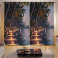Designer Room Darkening Curtains - Floating Diyas & Lotus Print Grommet Drapes for Living Rooms