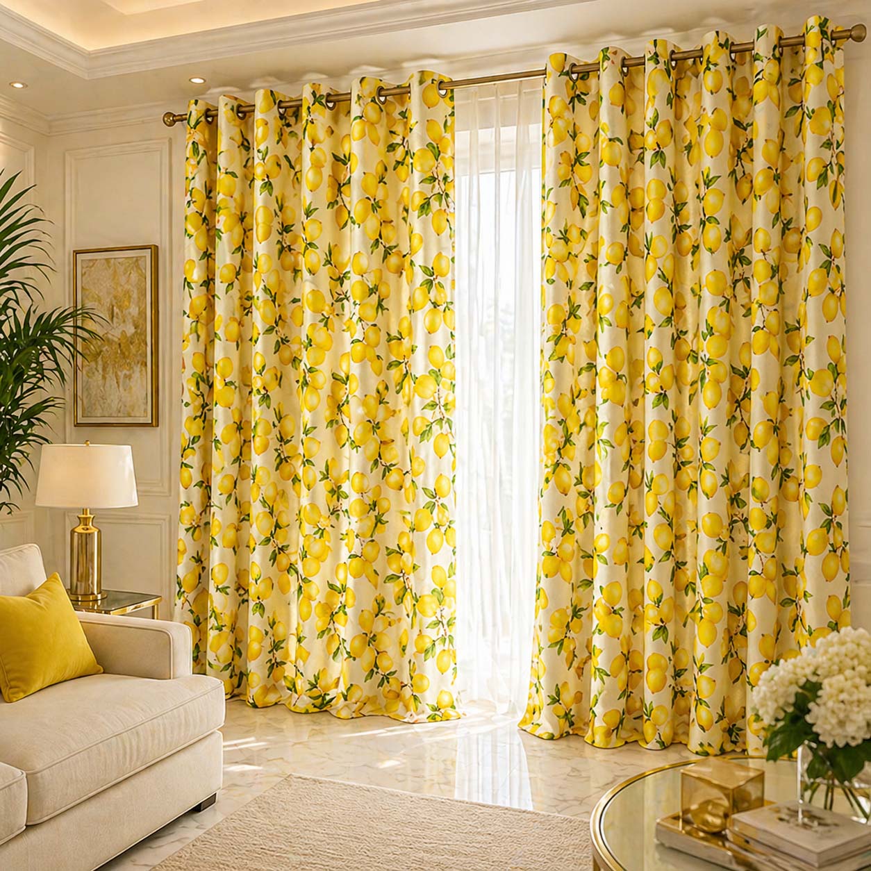 Designer Room Darkening Curtains - Sunshine Lemon(Set of 2)
