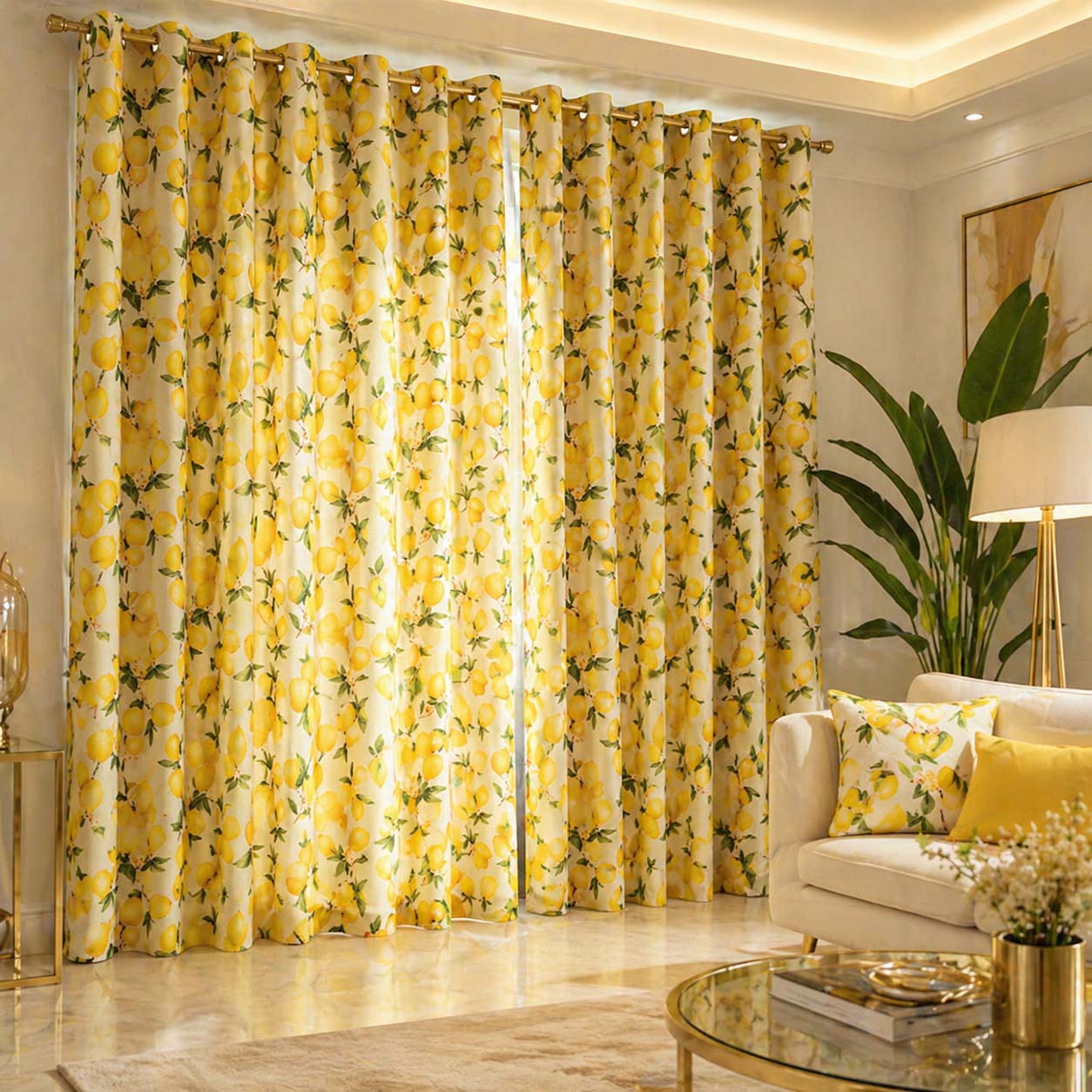 Designer Room Darkening Curtains - Sunshine Lemon(Set of 2)