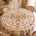 Elegant Floral Mandala Round Table Cover – Luxury Pearl Marble Tablecloth for Dining Room