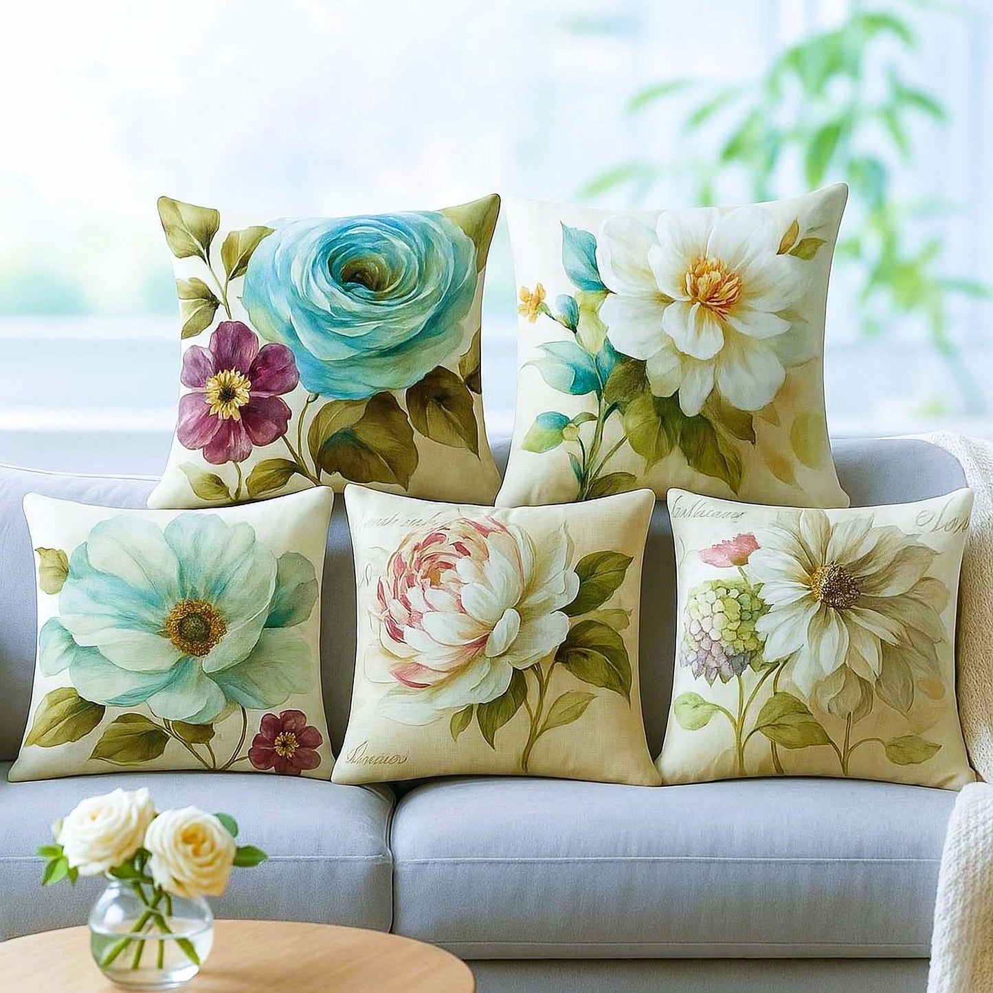 Eloquent Flower Cotton Feel Cushion Covers - 5 Piece/Set