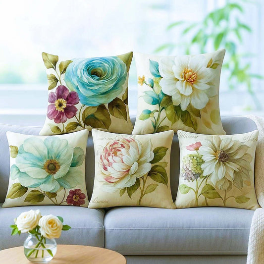 Eloquent Flower Cotton Feel Cushion Covers - 5 Piece/Set