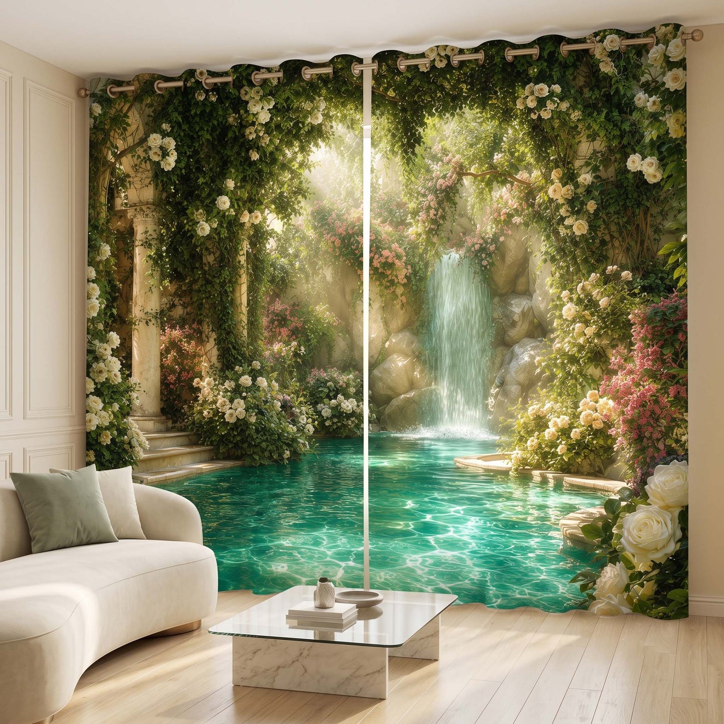 Enchanted Waterfall Floral Designer Room Darkening Curtains(Set of 2)