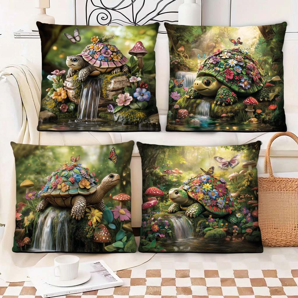 Soft & Cozy Velvet Enchanting Floral Turtle Cushion Covers – Pillow Covers for Homes & Gifting Set of 4