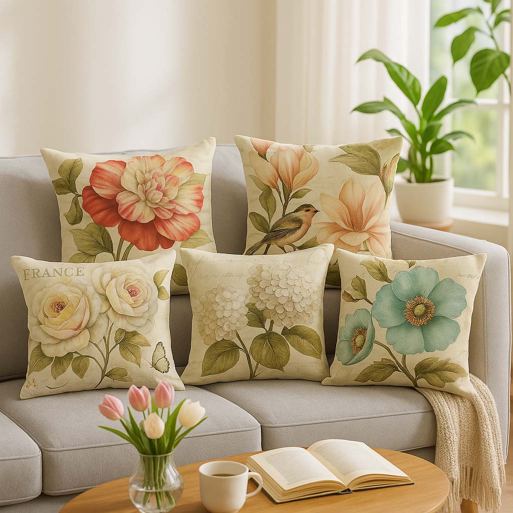 Flora of Spring Cotton Feel Cushion Covers - 5 Piece/Set