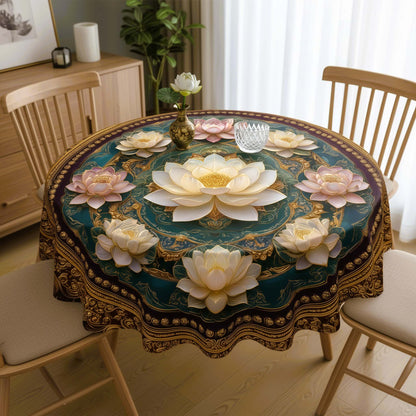 Grand Lotus Bloom Round Table Cover – Royal Tablecloth for Festive & Everyday Dining