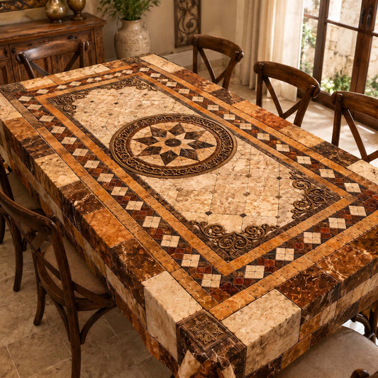 Heritage Stone Mosaic Table Cover – Classic Geometric Dining Tablecloth