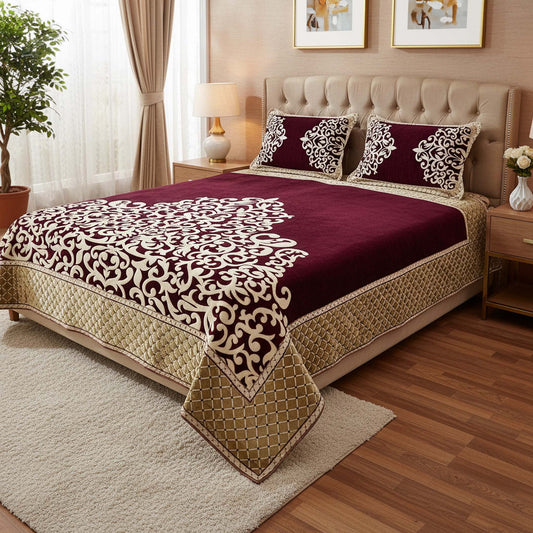 Intricate Art Royal Heavy Chenille Bedcovers - Luxury Wine