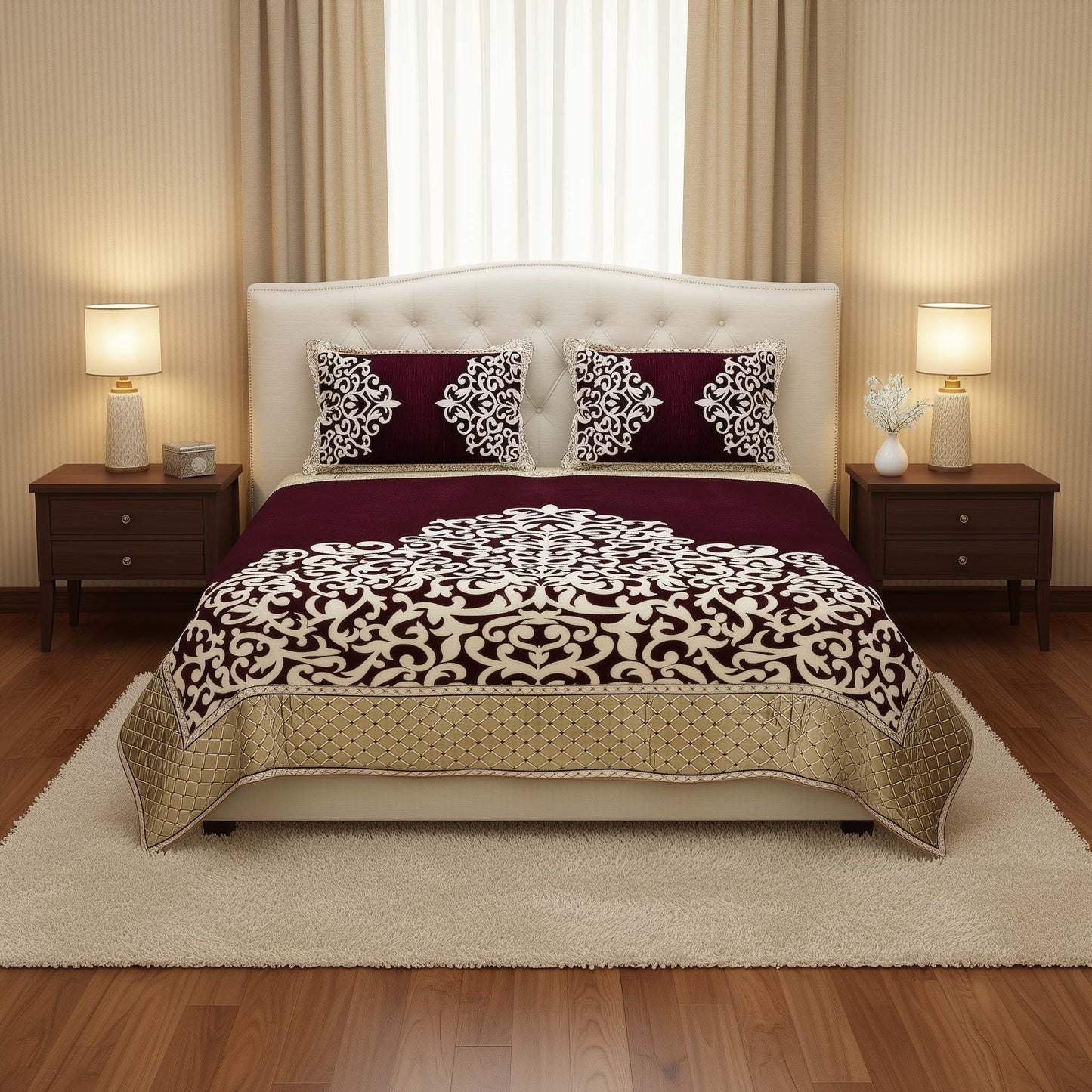 Intricate Art Royal Heavy Chenille Bedcovers - Luxury Wine