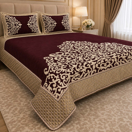 Intricate Art Royal Heavy Chenille Bedcovers - Luxury Wine