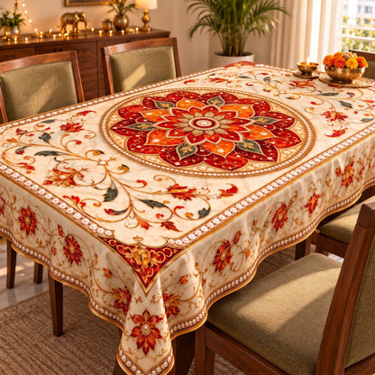 Maharaja Jewel Floral Medallion Table Cover – Elegant Dining Tablecloth for Home Decor
