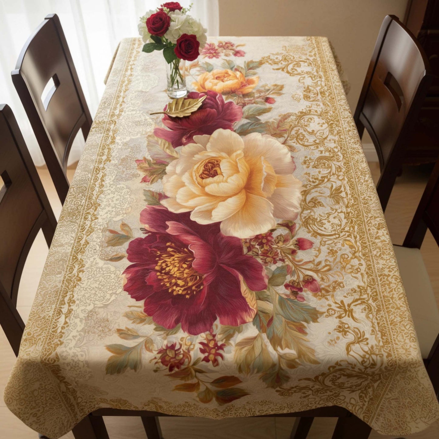 Majestic Mulberry Peony Bloom Table Cover – Premium Floral Dining Tablecloth for Classic & Modern Homes