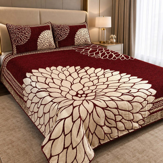 Mirror Leaf Pattern Heavy Chenille Bedcovers - Maroon