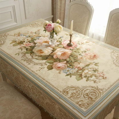 Pastel Ivory Bloom Table Cover – Premium Floral Dining Tablecloth for Elegant Homes