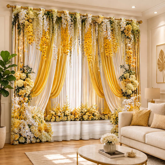 Premium Blackout Cheerful Blooming Curtains – Sunshine Yellow & White Drapes for Bright Living Rooms