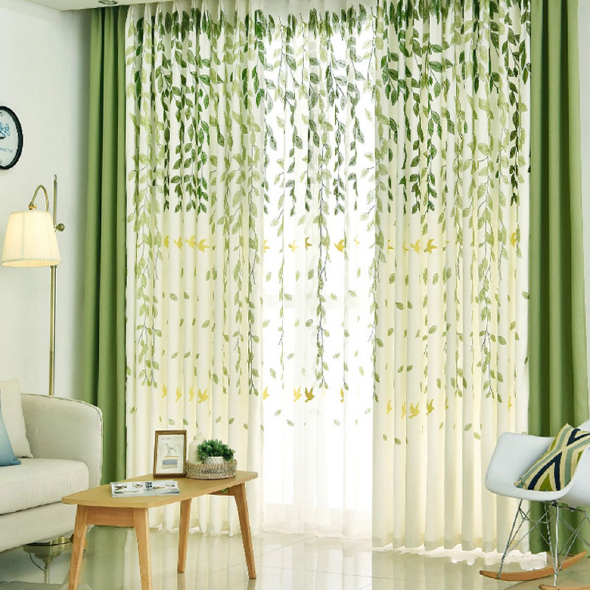 Premium Blackout Curtains Breezy Leaf & Bird Elegant Window Drapes for Modern Home