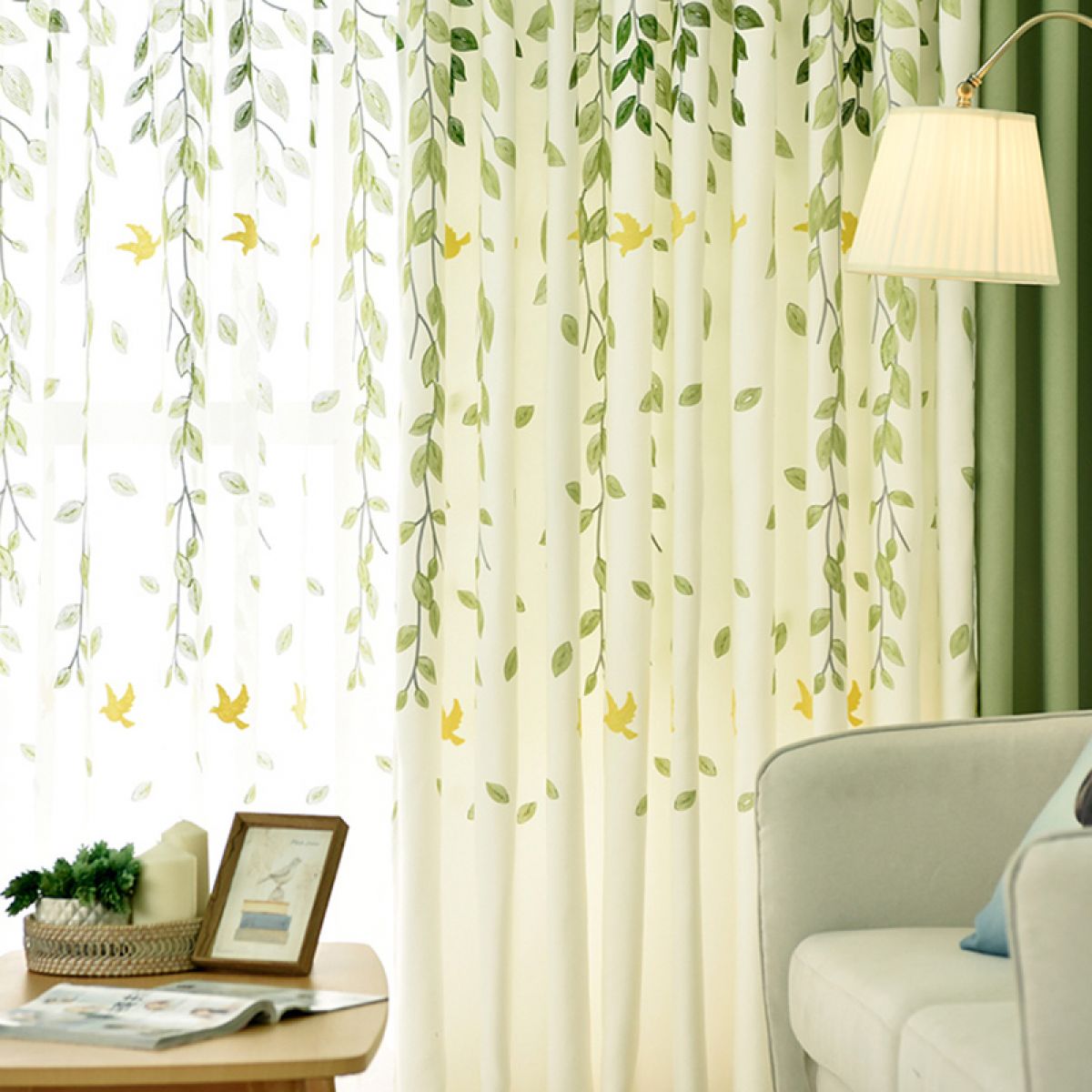 Premium Blackout Curtains Breezy Leaf & Bird Elegant Window Drapes for Modern Home