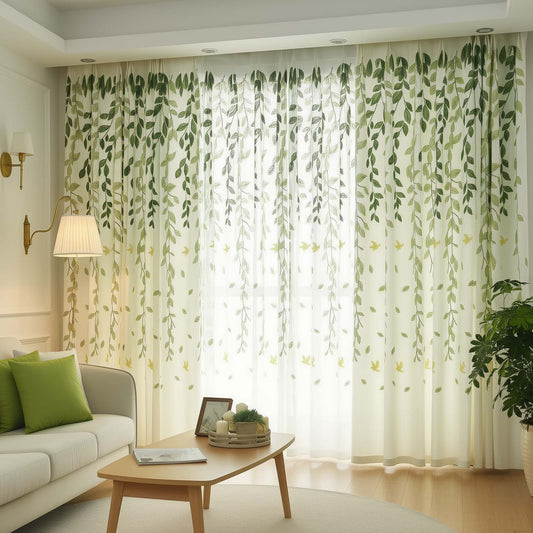 Premium Blackout Curtains Breezy Leaf & Bird Elegant Window Drapes for Modern Home