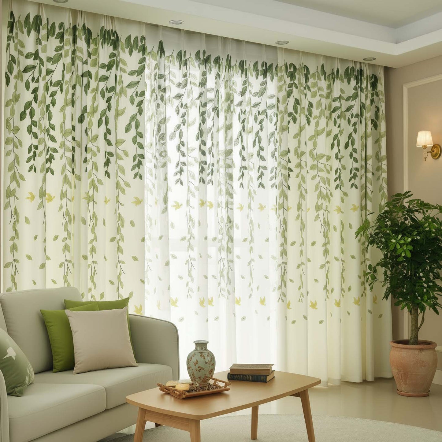 Premium Blackout Curtains Breezy Leaf & Bird Elegant Window Drapes for Modern Home