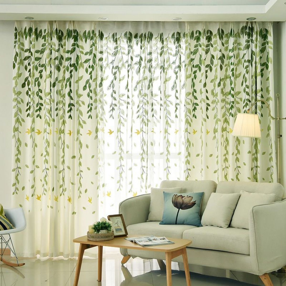 Premium Blackout Curtains Breezy Leaf & Bird Elegant Window Drapes for Modern Home